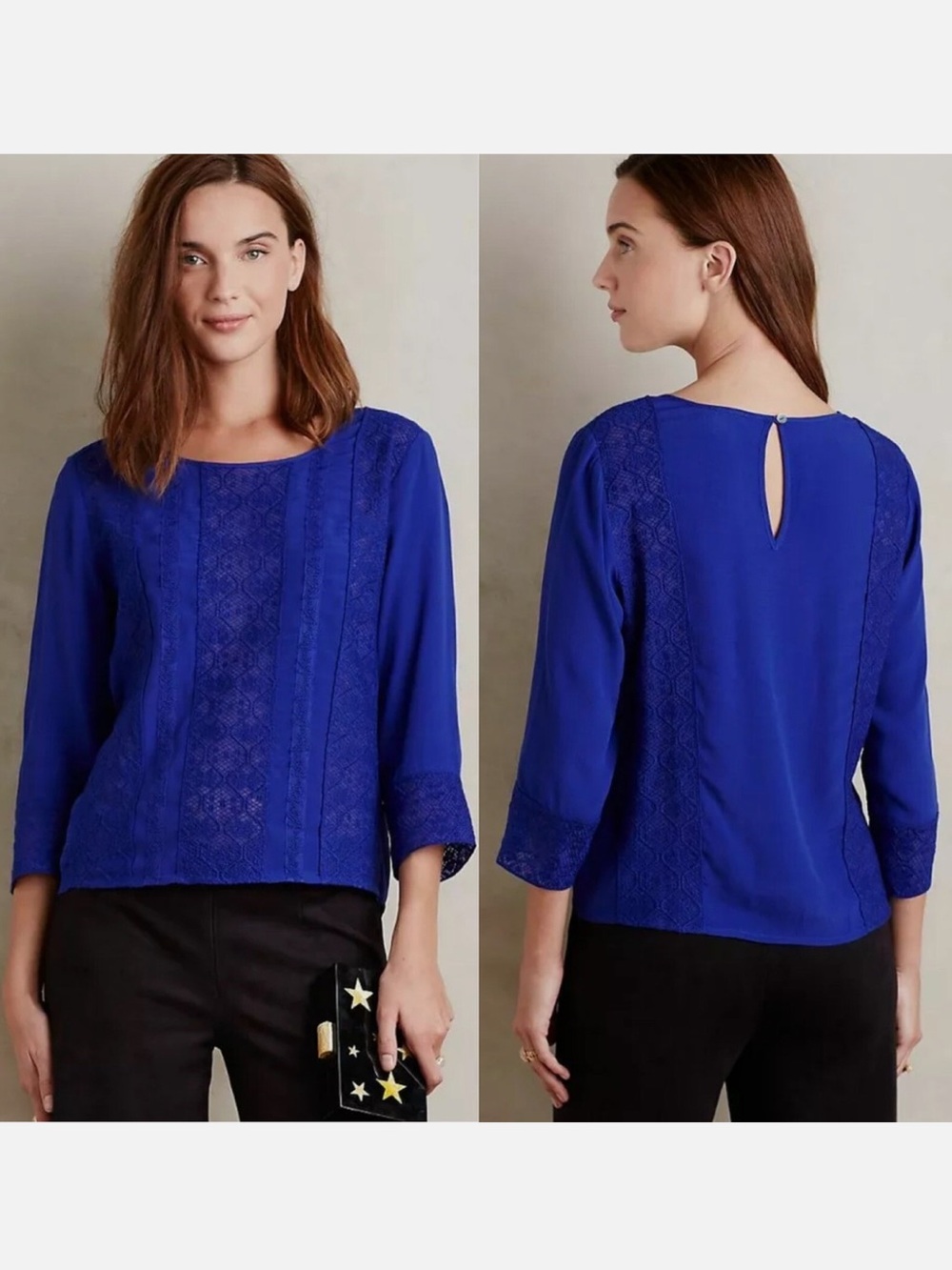 ANTHROPOLOGIE MEADOW RUE Royal Blue Salina Lace Blouse